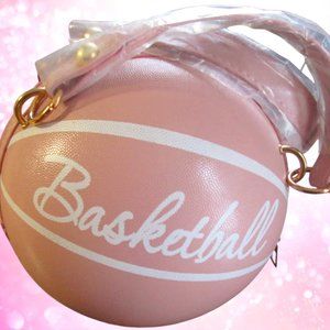 Pink & White Leather Basketball Shoulder Handbag For Teens